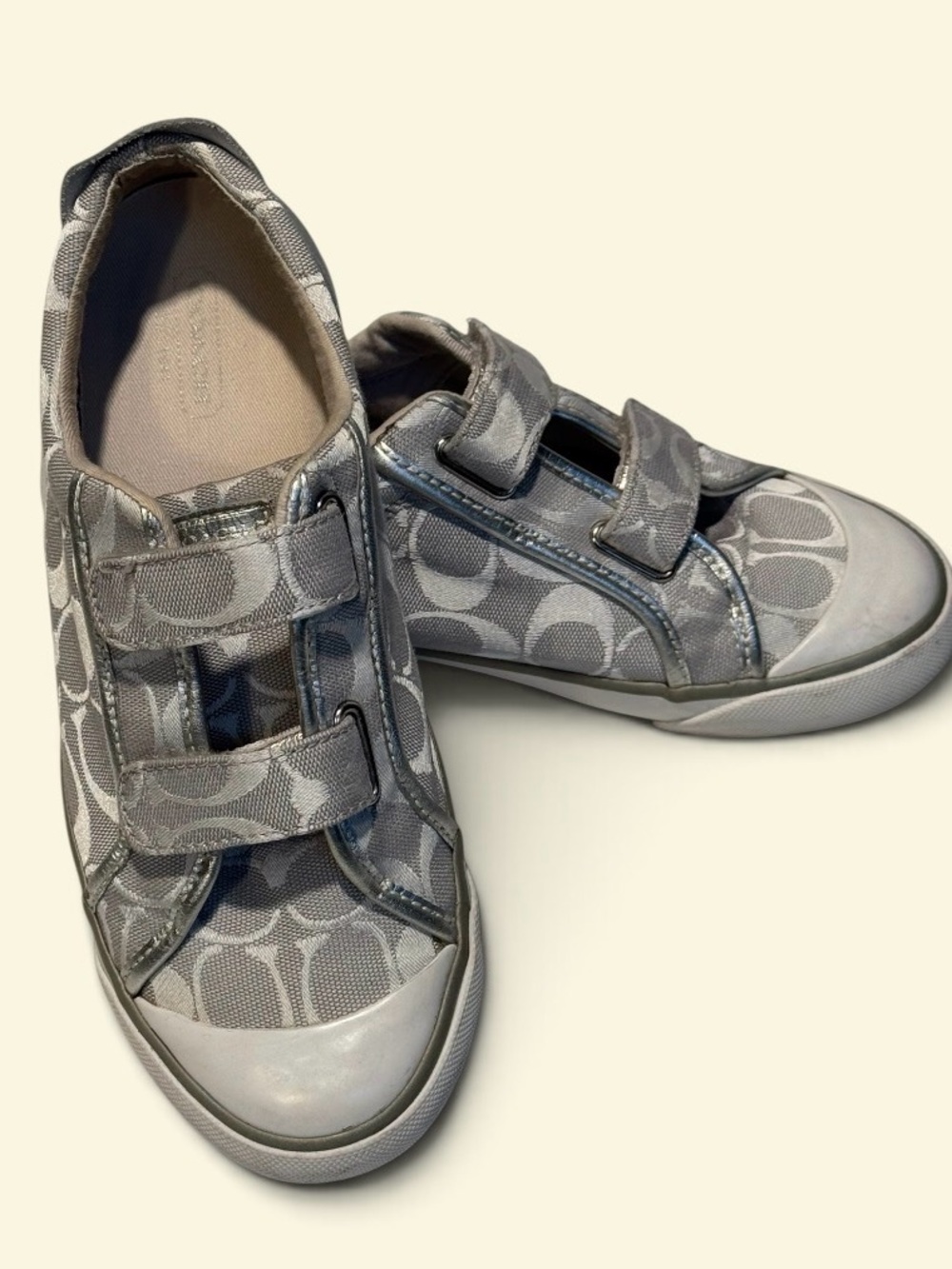 Coach Silver Gray Signature Velcro Sneakers